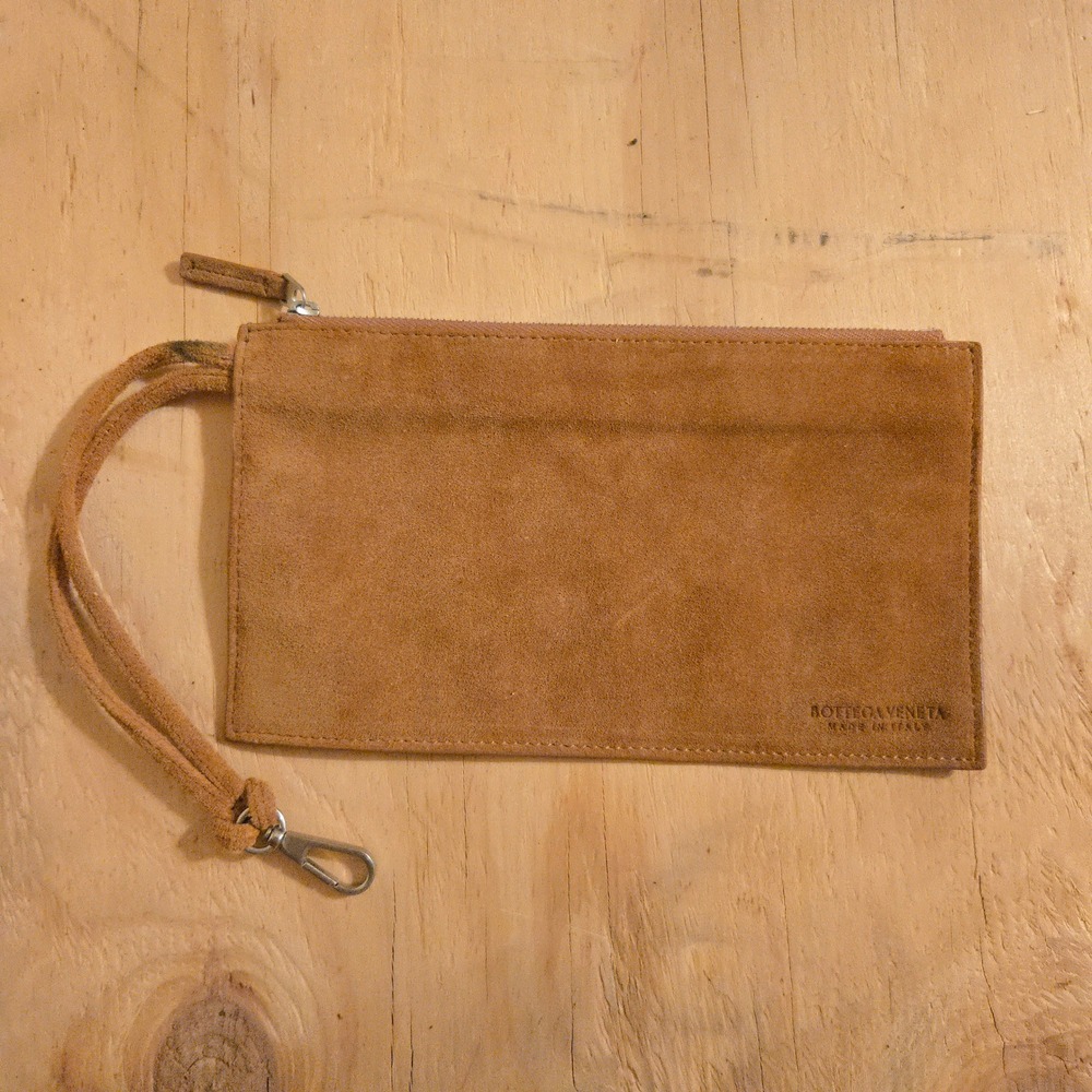 Bottega Veneta Suede Wristlet Zipper Clutch Pouch Brown Leather Made n Italy EUC